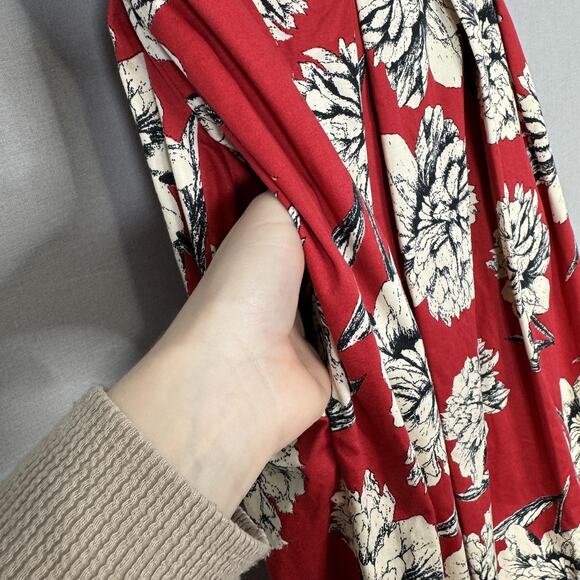 Closet London Dress Womens 12 Red Floral Pleated Retro Pinup Modest Cocktail - Picture 4 of 13